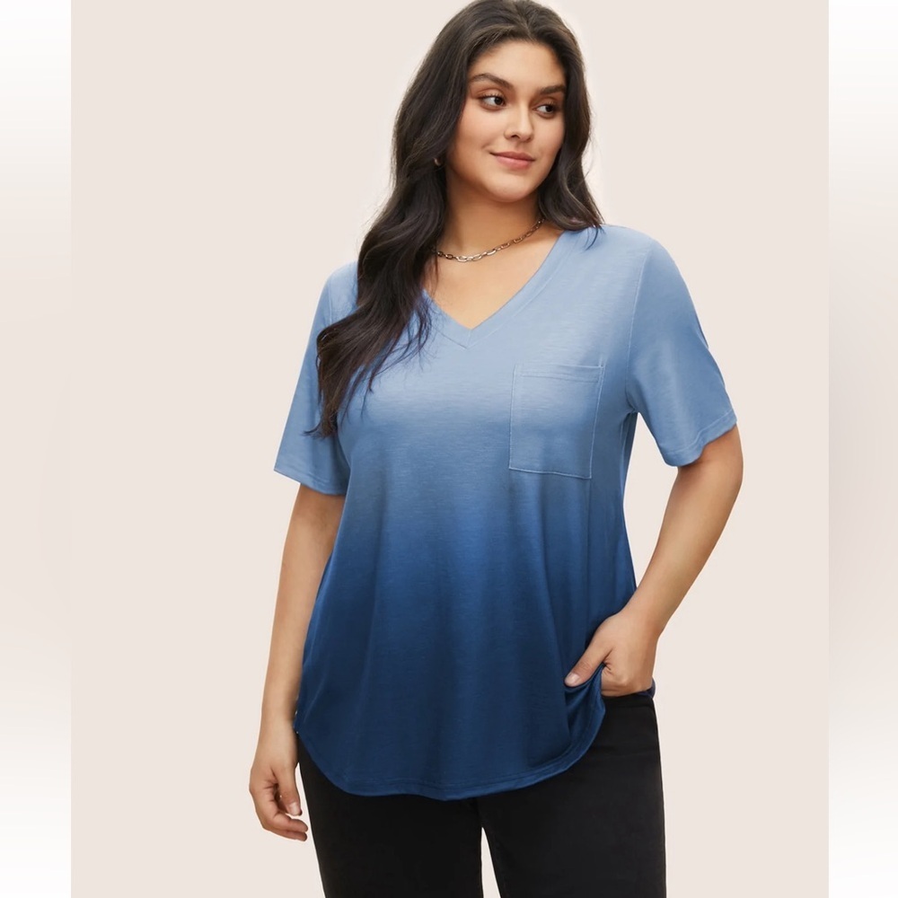 BloomChic Plus Size 4XL Contrast Patched Pocket T-shirt us26